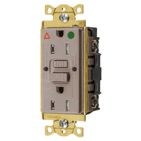 BRYANT GFCI Receptacle, Self Test, Tamper and Weather Resistant, 15A 125V, 2-Pole 3-Wire Grounding, 5-15R GFST82ALIG